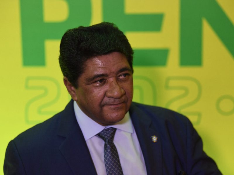 The president of the Brazilian Football Confederation (CBF) Ednaldo Rodrigues attends a ceremony organized by the CBF to celebrate the 20th anniversary of the fifth World Cup title obtained by the national team in the 2002 FIFA Korea/Japan tournament, at the Fairmont Hotel in Rio de Janeiro, Brazil, on June 30, 2022. (Photo by MAURO PIMENTEL / AFP)
